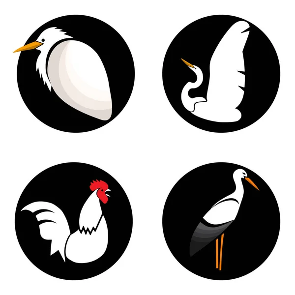 Conjunto Pássaros Abstratos Brancos Círculos Pretos Para Logotipo Isolados — Vetor de Stock