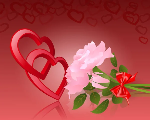 Fondo Brillante Para San Valentín Ramo Rosas Con Lazo Dos — Vector de stock