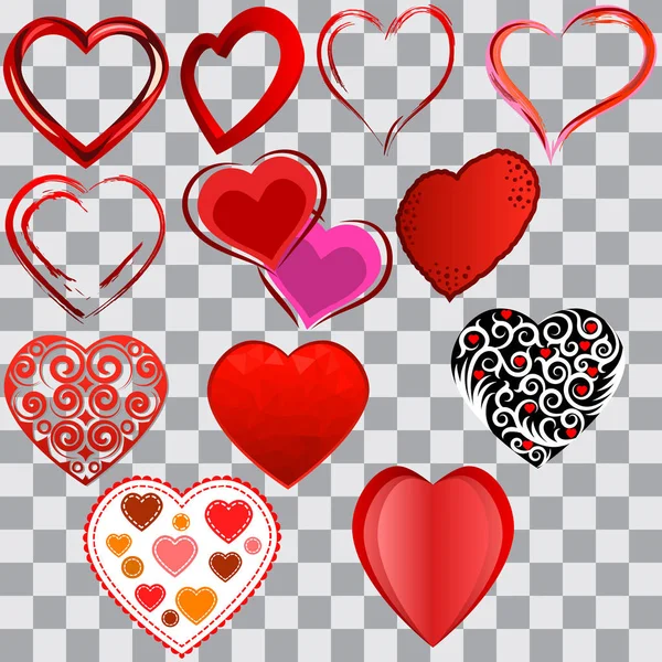 Sevgililer Günü Farklı Kalpler Izole Kümesi Vektör Çizim — Stok Vektör