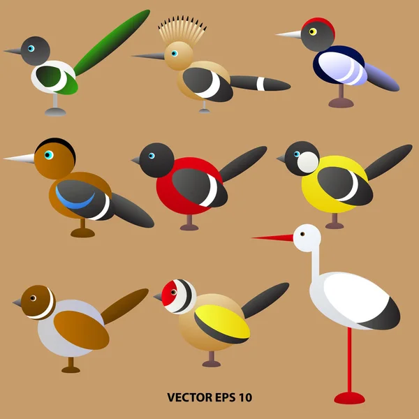 Serie Uccelli Giocattolo Dai Colori Vivaci Dalle Forme Geometriche Illustrazione — Vettoriale Stock