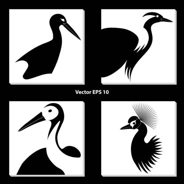 Set Black White Bird Silhouettes Logo White Squares Vectpr Illustration Royalty Free Stock Illustrations