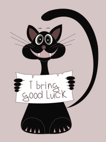 A black cat brings good luck. Cartoon illustration