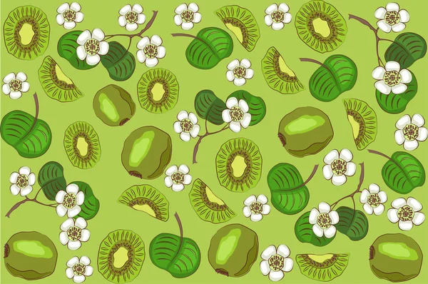 Kiwi Sobre Fondo Verde Patrón Frutas Flores Hojas — Foto de Stock