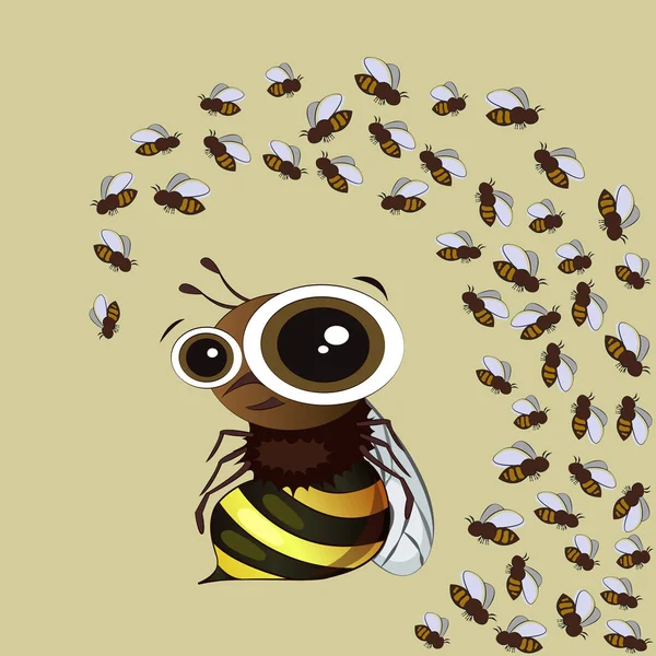 Hübsche Zeichentrickbiene Auf Gelbem Hintergrund Bienenstock — Stockfoto
