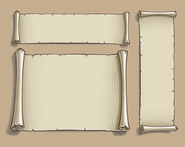 Conjunto Tres Vectores Ilustraciones Grabadas Rollos Blanco Cada Desplazamiento Capa — Archivo Imágenes Vectoriales