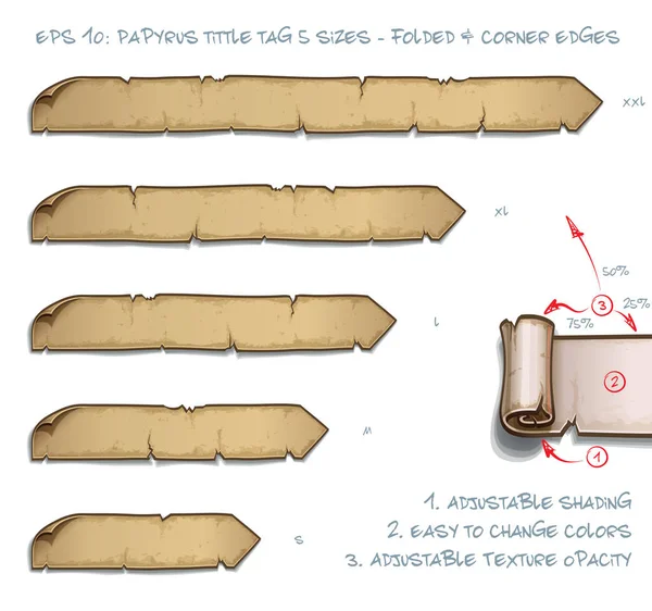 Vectorillustratie Van Een Papyrus Tittel Scroll Tag Met Gevouwen Hoek — Stockvector