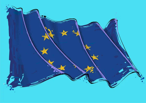 Vector Grange Ilustração Uma União Europeia Acenando Bandeira Todos Elementos — Vetor de Stock