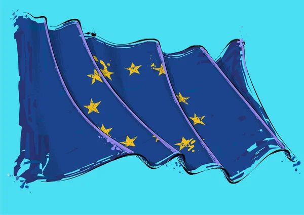 Grange Vectorial Ilustración Una Bandera Ondeante Unión Europea Todos Los — Archivo Imágenes Vectoriales