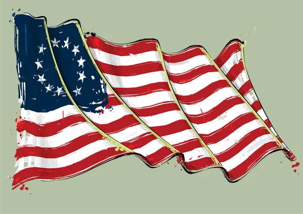 Vector Grange Illustration American Revolution Betsy Ross Waving Flag All — Stock Vector