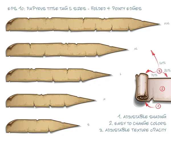 Vektorové Ilustrace Papyrus Puntík Posun Značky Složené Špičaté Hrany Sada — Stockový vektor
