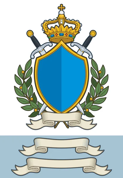 Cartoon Vector Ilustração Royal Crest Com Uma Coroa Reis Escudo — Vetor de Stock