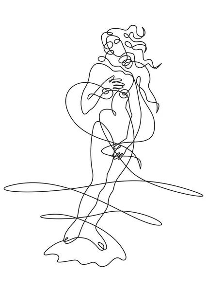 Single Line Vector Illustration Botticelli Venus — Stock Vector