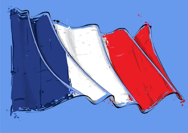 向量田庄例证法国挥动的旗子 所有元素整齐地在定义良好的层 — 图库矢量图片