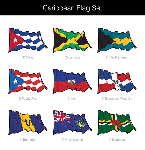 Juego Bandera Caribeña Ondeante Conjunto Incluye Las Banderas Cuba Jamaica — Archivo Imágenes Vectoriales