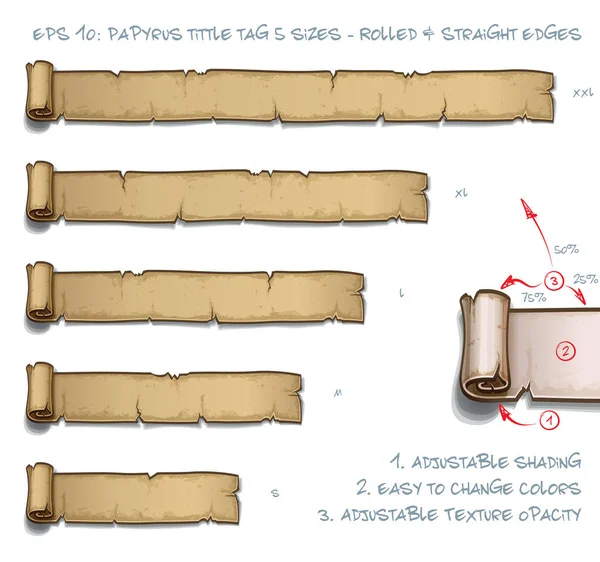 Vectorillustratie Van Een Papyrus Tittel Scroll Tag Warmgewalste Rechte Randen — Stockvector