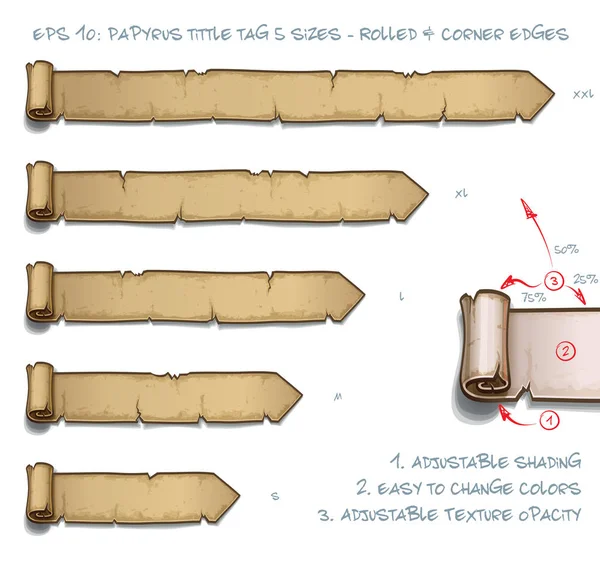 Bir Papirüs Tittle Kaydırma Etiketi Haddelenmiş Köşe Kenarları Ile Vektör — Stok Vektör