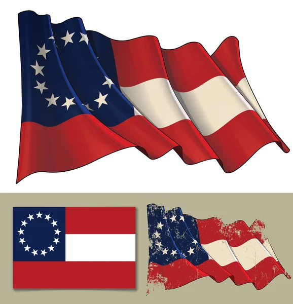 Vektor Illustration Der Amerikanische Bürgerkrieg Süd Konföderierten Staaten Wehende Flagge — Stockvektor