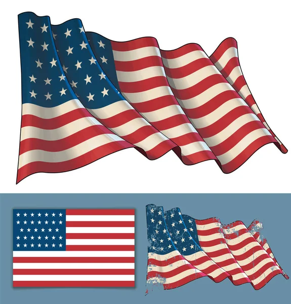 Векторная Иллюстрация Размахивая Флагом Сша Время Американской Гражданской Войны Текстурированные — стоковый вектор