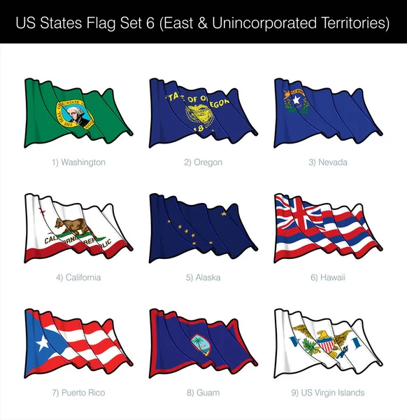 States Flag Set East States Free Associated Unincorporated Territories Inglês —  Vetores de Stock