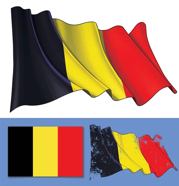 Vektorillustration Vinka Flagga Belgien Strukturerad Version Och Platt Flagga Design — Stock vektor