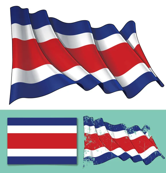 Ilustración Vector Una Bandera Ondeando Costa Rica Incluyen Una Versión — Vector de stock