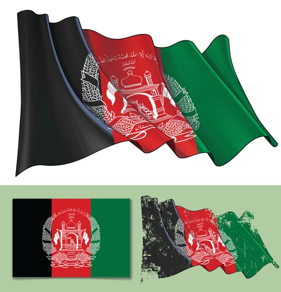 Vektor Illustration Eine Wehende Flagge Afghanistans Eine Strukturierte Version Und — Stockvektor