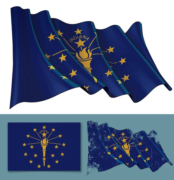 Ilustración Vector Una Bandera Ondeando Del Estado Indiana Incluyen Una — Archivo Imágenes Vectoriales