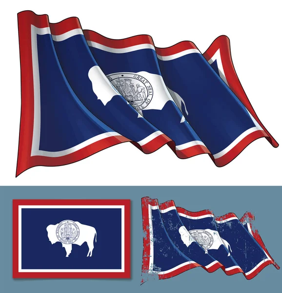 Ilustração Vetor Uma Bandeira Ondulação Estado Wyoming Uma Versão Texturizada — Vetor de Stock