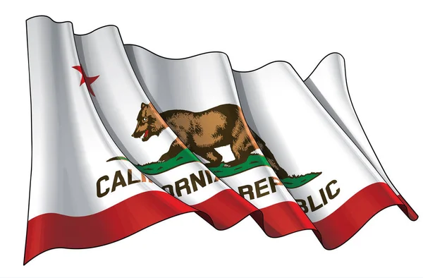 Ilustración Vectorial Una Bandera Ondeante Del Estado California Todos Los — Archivo Imágenes Vectoriales