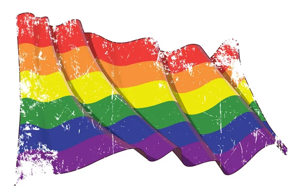 Ilustración Grunge Texturizada Vectorial Desfile Del Orgullo Gay Ondeando Bandera — Archivo Imágenes Vectoriales