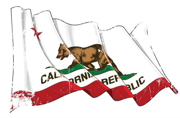 Vektor Texturált Grunge Illusztrációja Egy Hullámzó Zászlaja Kalifornia Állam Minden — Stock Vector