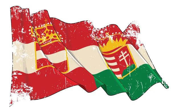 Grunge Bandiera sventolante strutturata di Austria-Ungheria — Vettoriale Stock
