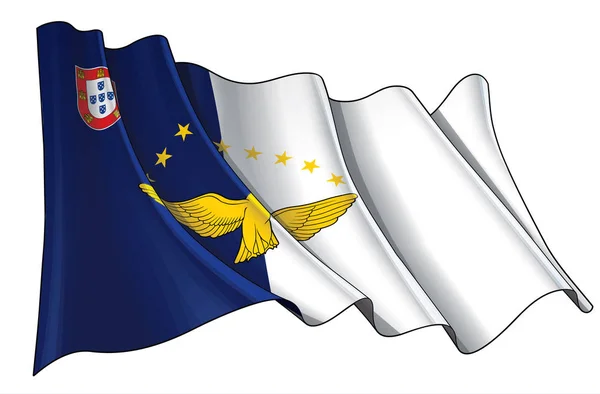 Bandiera sventolante delle Azzorre — Vettoriale Stock