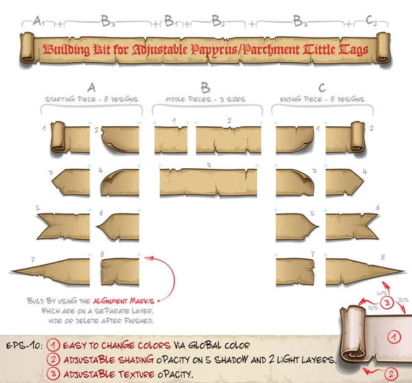 Papiro Tittle Scroll Tags - Kit de construção — Vetor de Stock