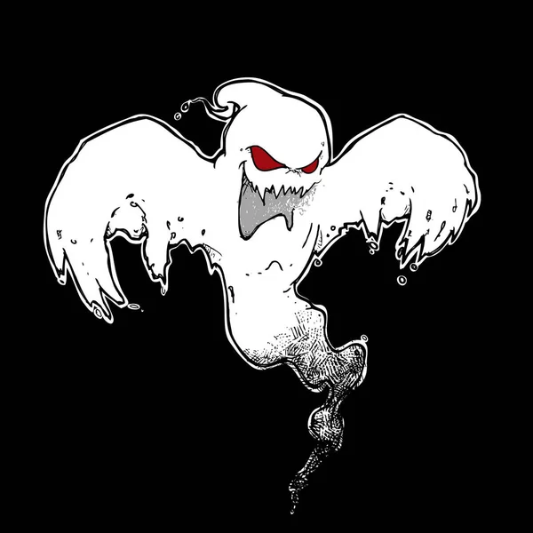 Icone comiche di Halloween - Spettro spaventoso con occhi rossi - Black n Whit — Vettoriale Stock