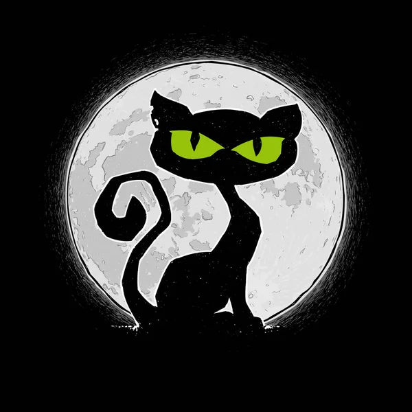 Halloween komiks ikony-czarny kot aginst księżyca — Wektor stockowy