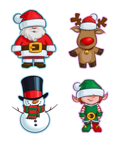 Juego de iconos de dibujos animados de Navidad - Santa Claus Red-Nose Reno Nieve — Archivo Imágenes Vectoriales