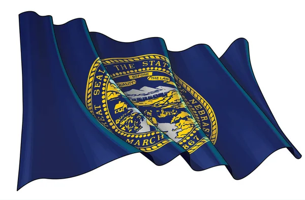 Ilustração Vetorial Uma Bandeira Ondulante Estado Nebraska Todos Elementos Ordenadamente — Vetor de Stock