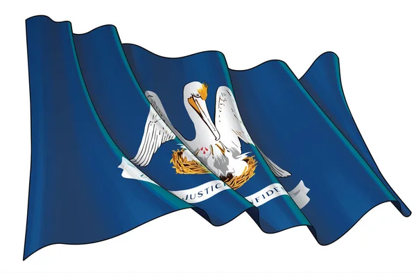 Ilustração Vetorial Uma Bandeira Ondulante Estado Luisiana Todos Elementos Ordenadamente — Vetor de Stock