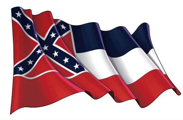 Ilustração Vetorial Uma Bandeira Ondulante Estado Mississippi Todos Elementos Ordenadamente — Vetor de Stock