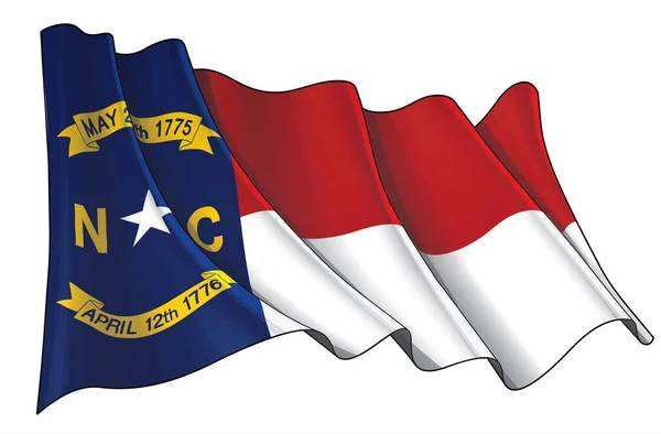 Vector Illustratie Van Een Golvende Vlag Van Staat North Carolina — Stockvector