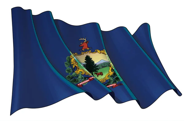 Illustrazione Vettoriale Una Bandiera Sventolata Dello Stato Del Vermont Tutti — Vettoriale Stock