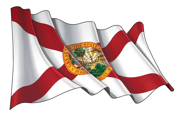 Ilustración Vectorial Una Bandera Ondeante Del Estado Florida Todos Los — Vector de stock