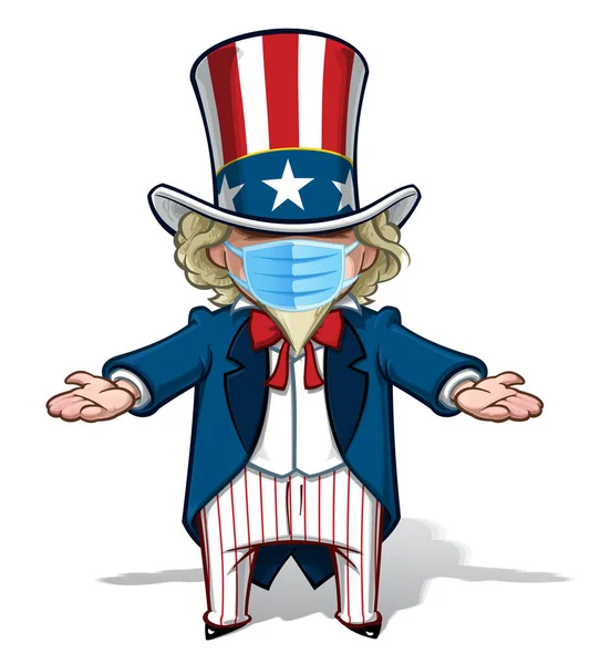 Vector Illustrations Cartoon Uncle Sam Debating Open Arms Wearing Surgical — Stock Vector