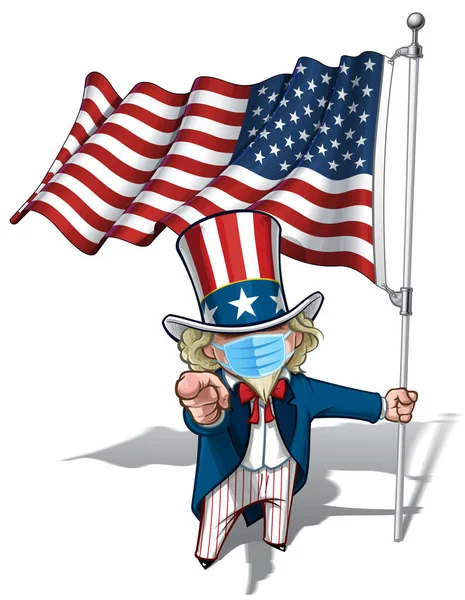 Vector Illustrations Cartoon Uncle Sam Pointing Want You Holding Waving — Stock Vector
