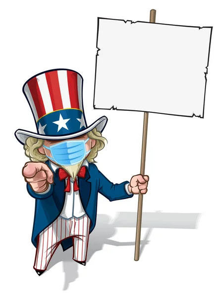 Vector Illustrations Cartoon Uncle Sam Pointing Want You Holding Waving — Stock Vector