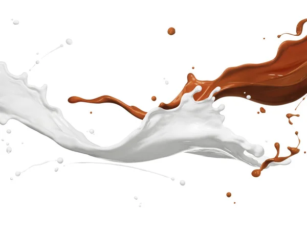 Chocolade Melk Spetteren Tegen Witte Achtergrond — Stockfoto
