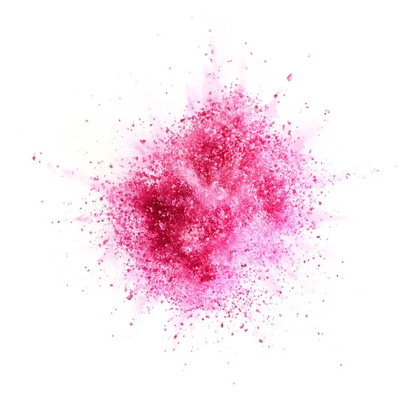 Roze Poeder Explosie Geïsoleerd Witte Achtergrond — Stockfoto