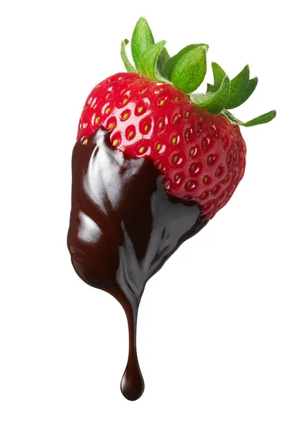 Strawberry Chocolate Dipping Isolated White — Stock Photo, Image