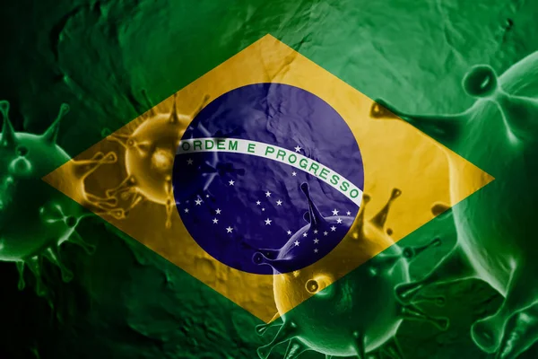 Ιός Τρισδιάστατης Ανάπτυξης Brazil Flag Coronavirus Flu Coronavirus Που Επιπλέει — Φωτογραφία Αρχείου